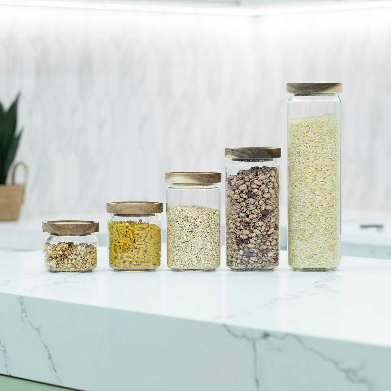 5-Piece Glass Pantry Jar Set – Acacia Lid