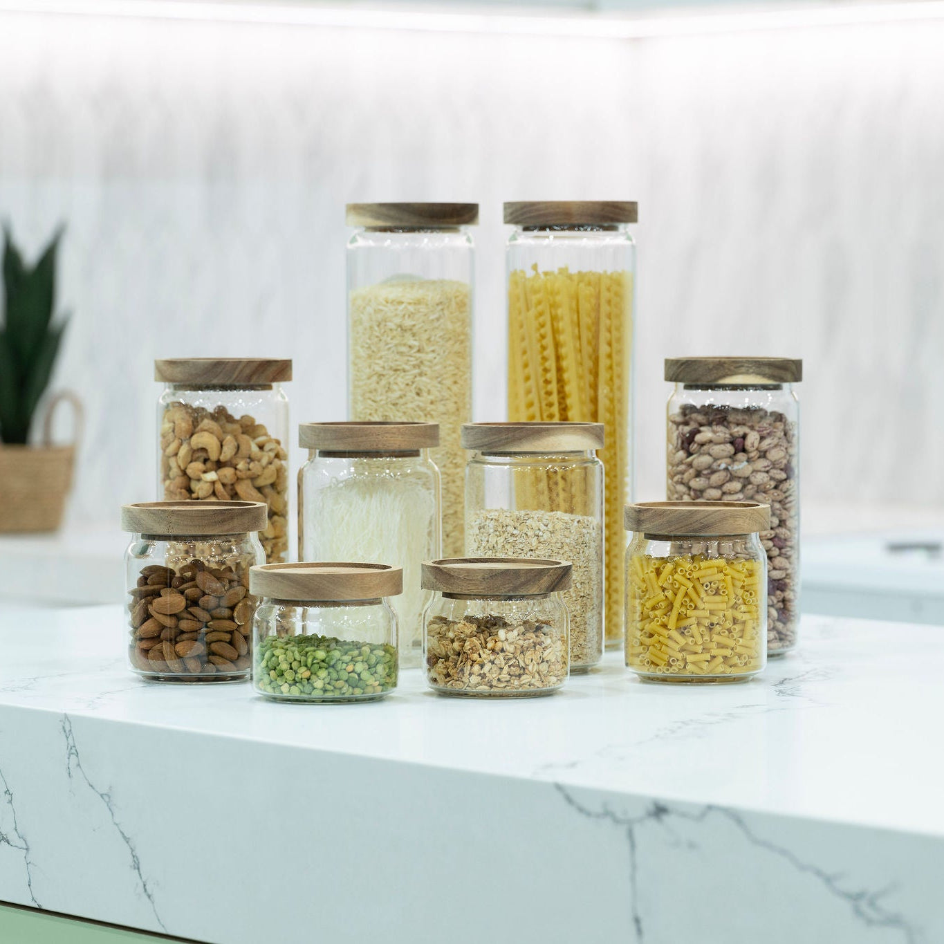5-Piece Glass Pantry Jar Set – Acacia Lid